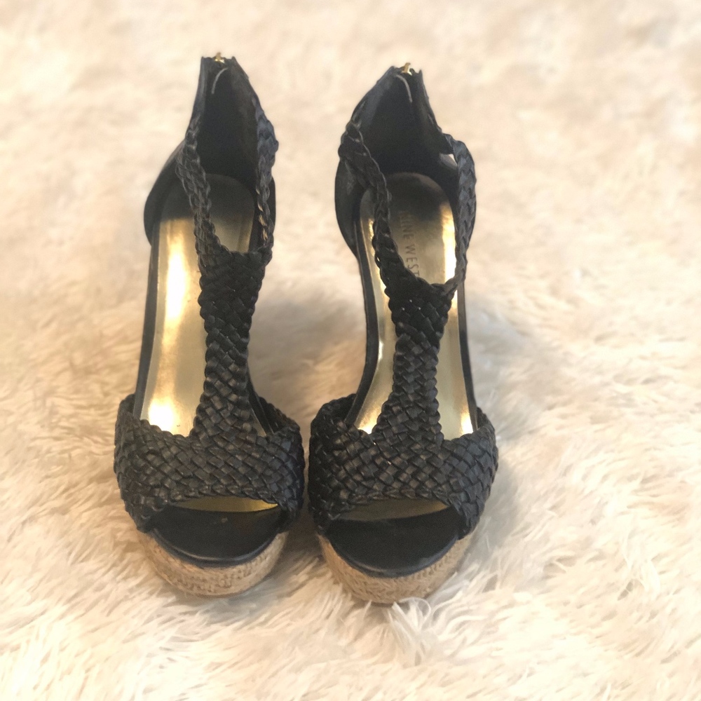 Nine West Black Braided Espadrille Wedge